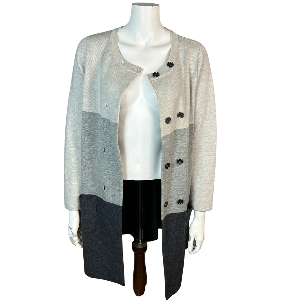 Boden‎ Long Sweater Cardigan Size 12 Car Coat Wool Colorblock Wool Minimalist